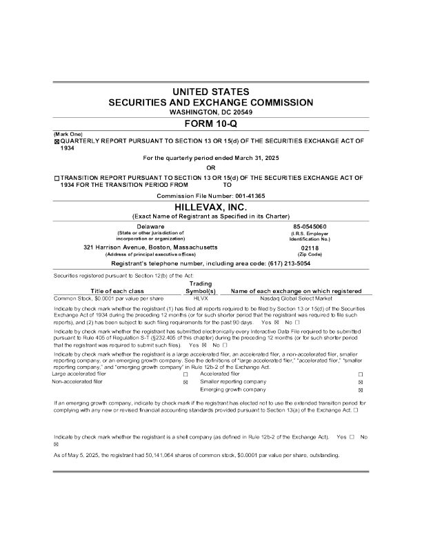HilleVax Inc 2025年季度报告