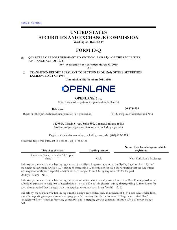 OPENLANE Inc 2025年季度报告