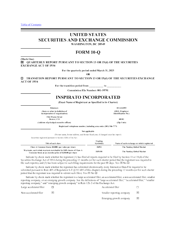 Inspirato Inc-2025年度季度报告