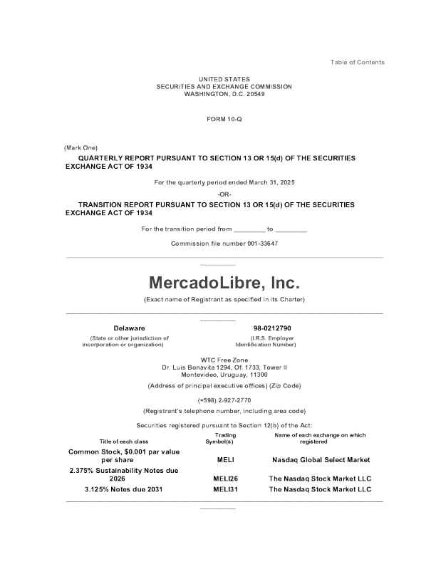 MercadoLibre Inc 2025年季度报告