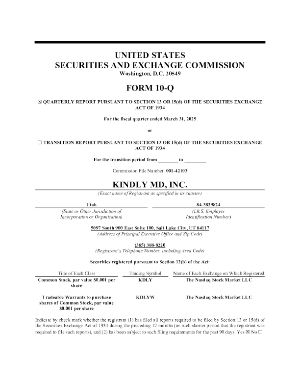 Kindly MD Inc. 2025年季度报告