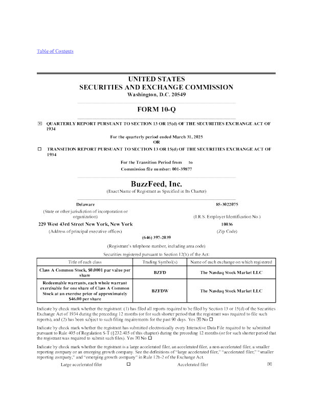BuzzFeed Inc. - 2025年季度报告