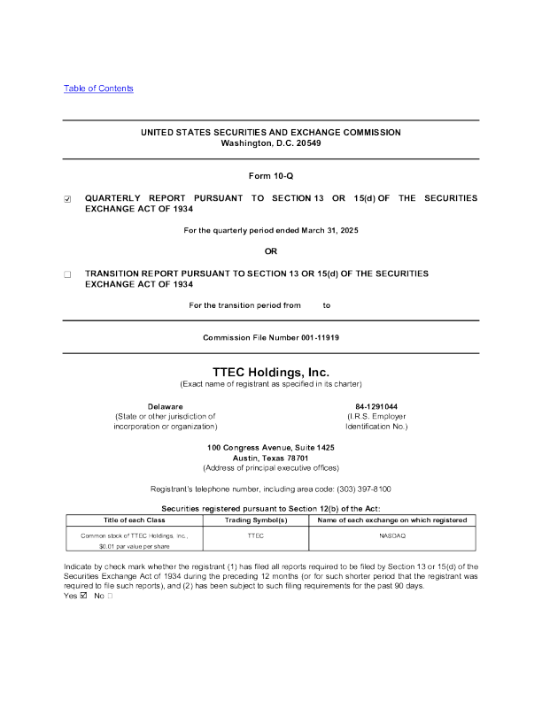 TTEC Holdings Inc 2025年季度报告