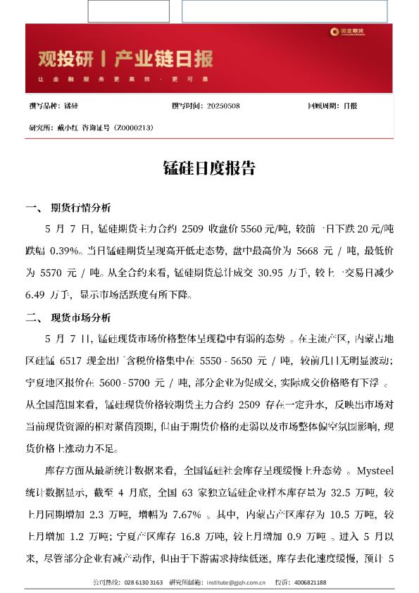 锰硅日度报告