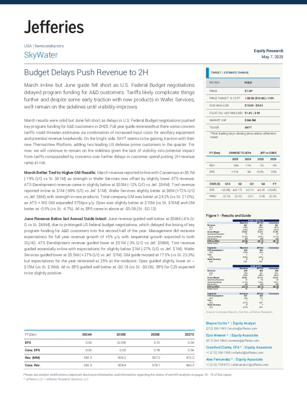 天源半导体（SKYT）：预算延迟将收入推至下半年