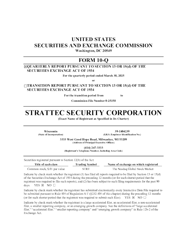 STRATTEC SECURITY CORP 2025年季度报告