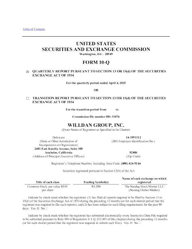 Willdan Group Inc 2025年季度报告