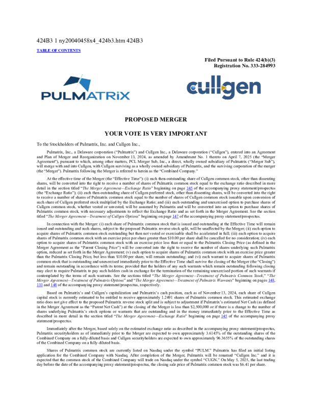 Pulmatrix Inc美股招股说明书(2025-05-09版)