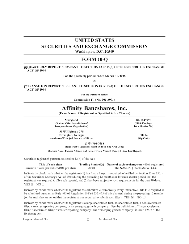 Affinity Bancshares Inc 2025年季度报告