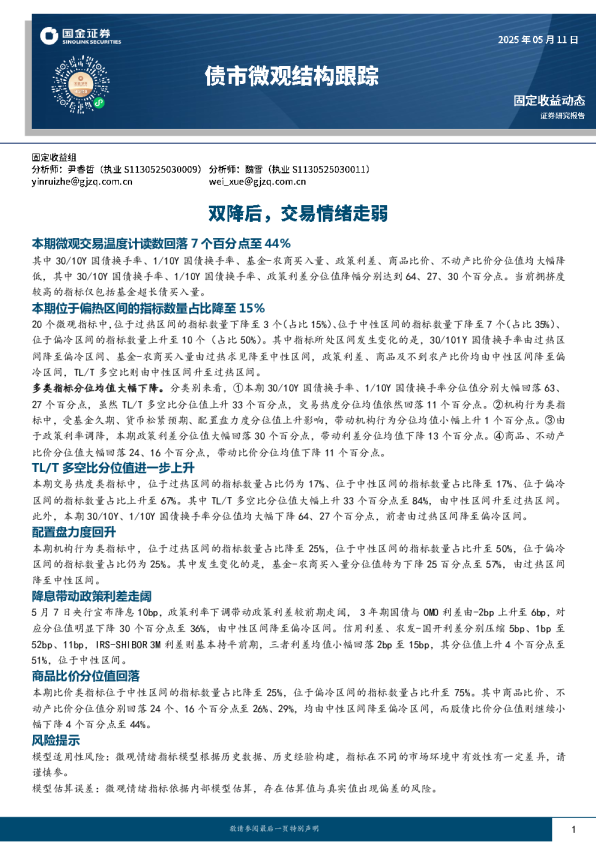 债市微观结构跟踪：双降后，交易情绪走弱