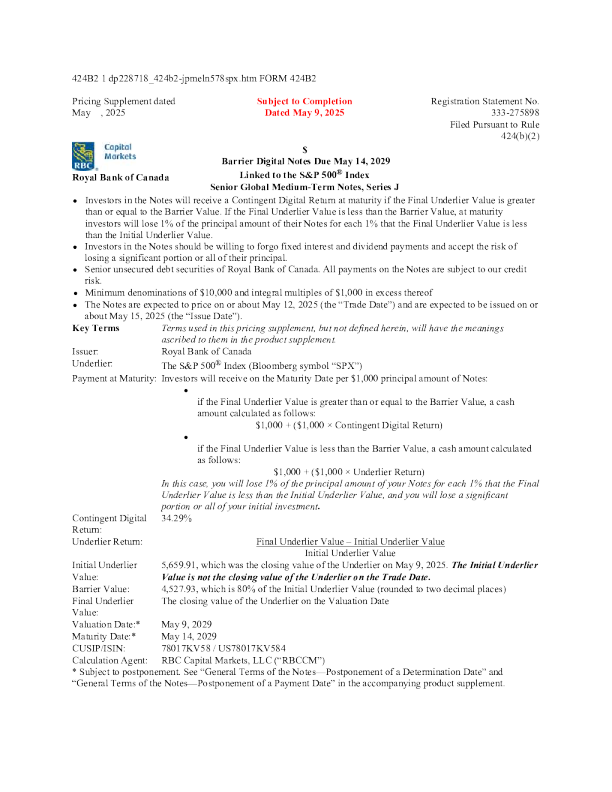 加拿大皇家银行美股招股说明书(2025-05-12版)