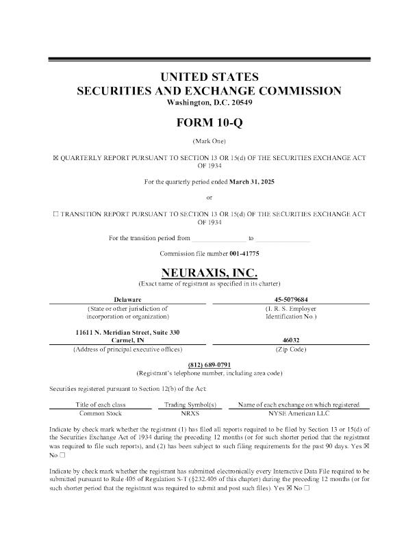 Neuraxis Inc 2025年季度报告