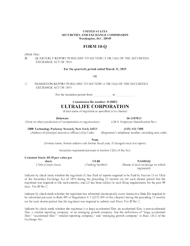 Ultralife Corp 2025年第几个季度的季度报告