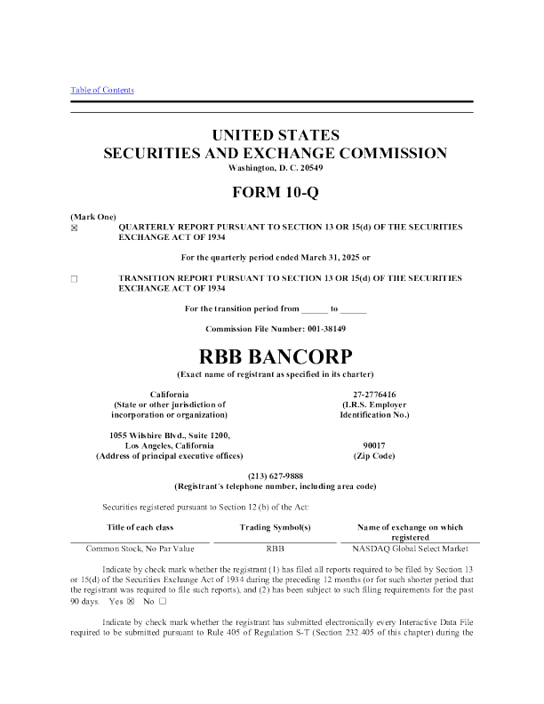 RBB银行 2025年季度报告