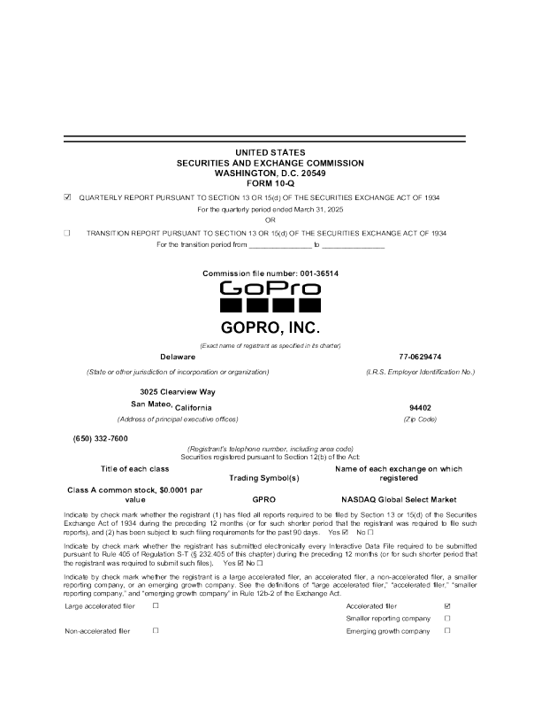 GoPro Inc-A 2025年季度报告