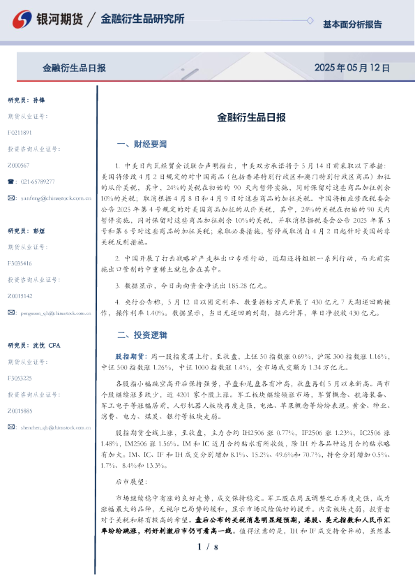 金融衍生品日报