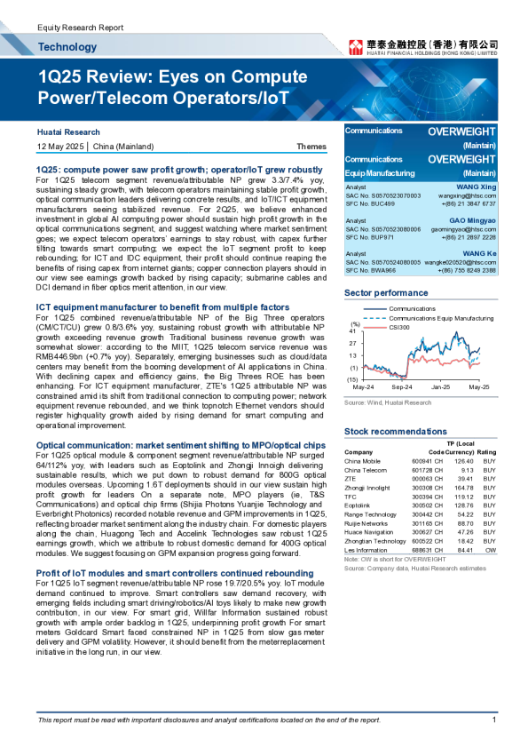 1Q25 Review: 焦点聚焦计算能力/电信运营商/物联网