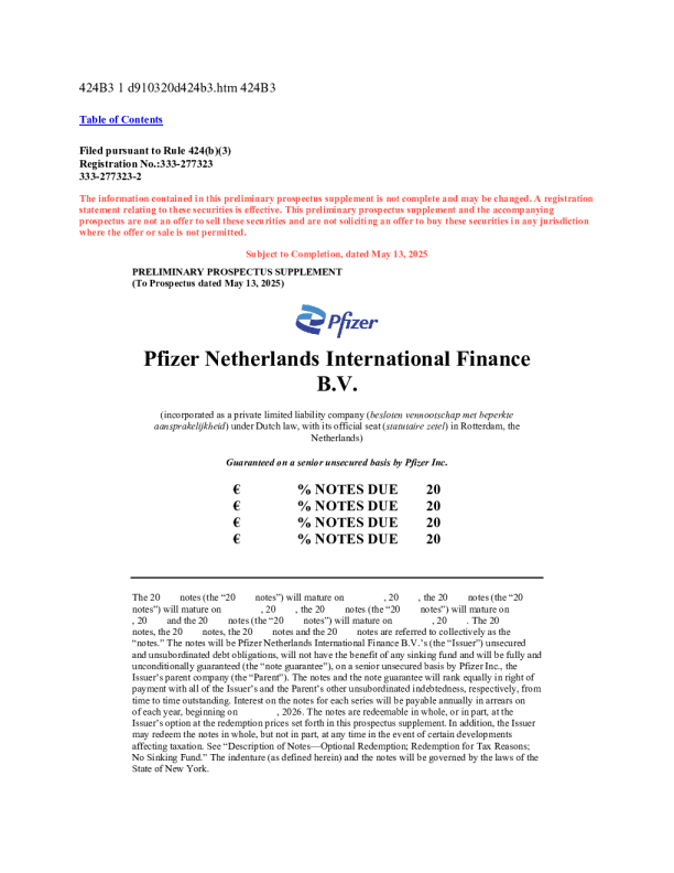 辉瑞美股招股说明书(2025-05-13版)