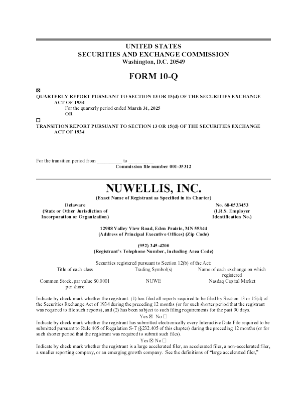 Nuwellis Inc 2025年季度报告