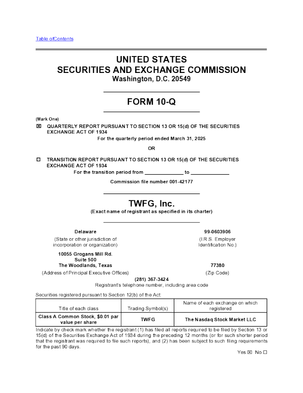 TWFG公司-2025年季度报告