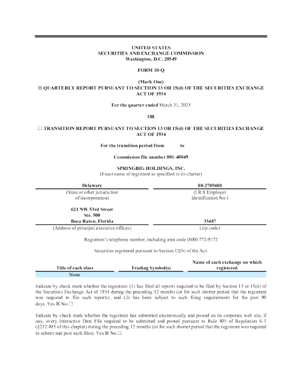 SpringBig Holdings Inc 2025年季度报告