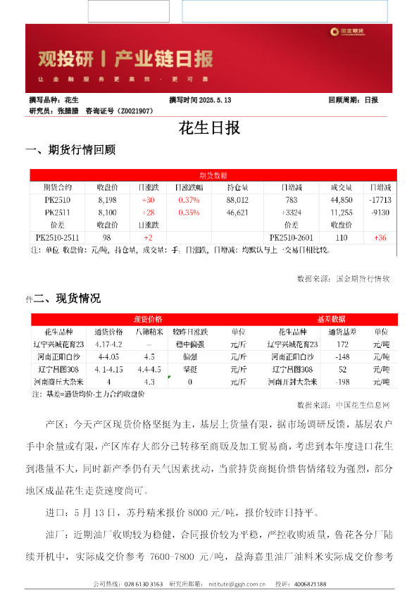 国金期货花生日报