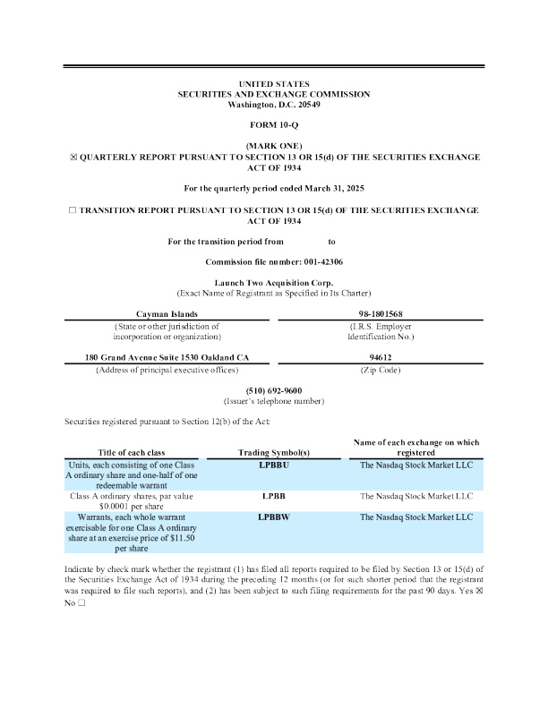 Launch Two Acquisition Corp-A 2025年季度报告