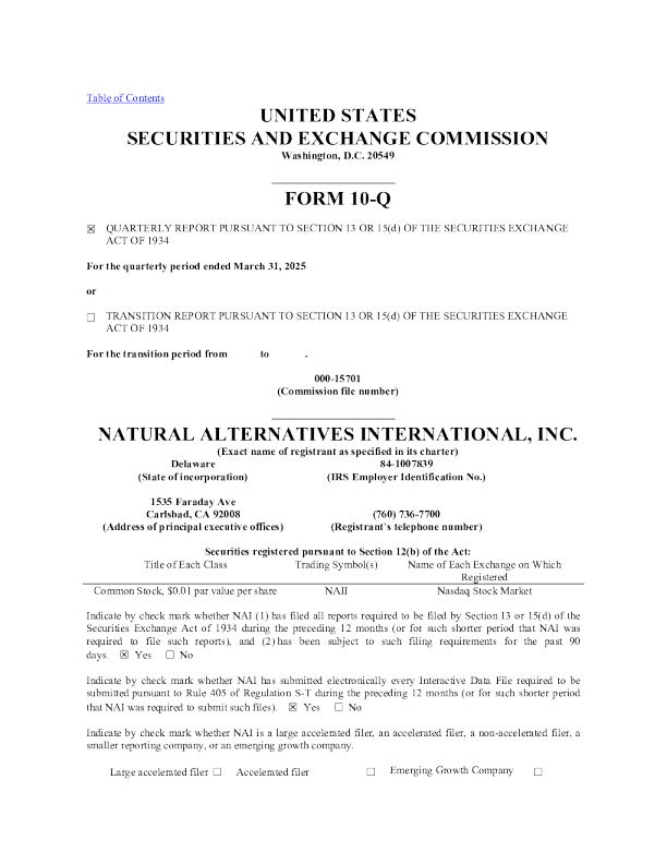 自然替代品国际股份有限公司2025年季度报告
