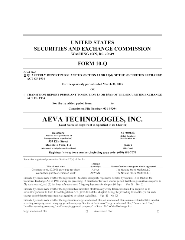 Aeva Technologies Inc 2025年季度报告