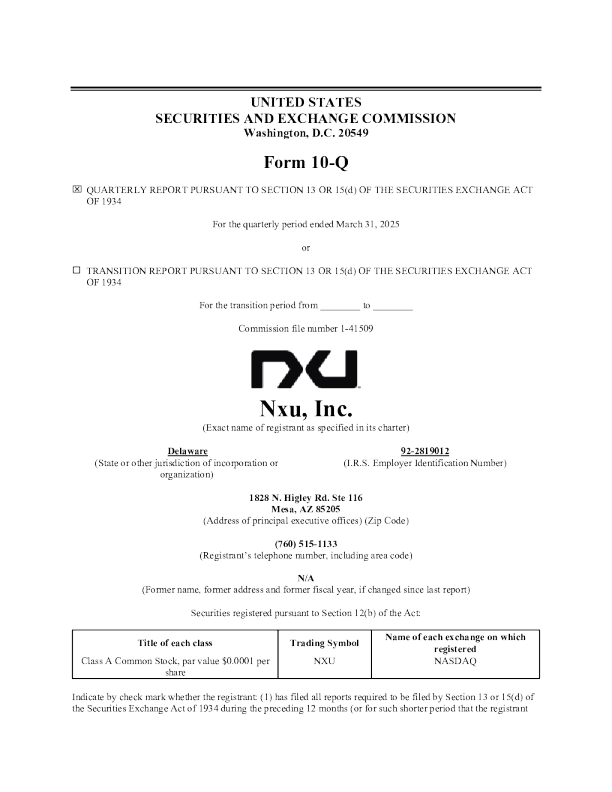 Nxu Inc-2025年季度报告