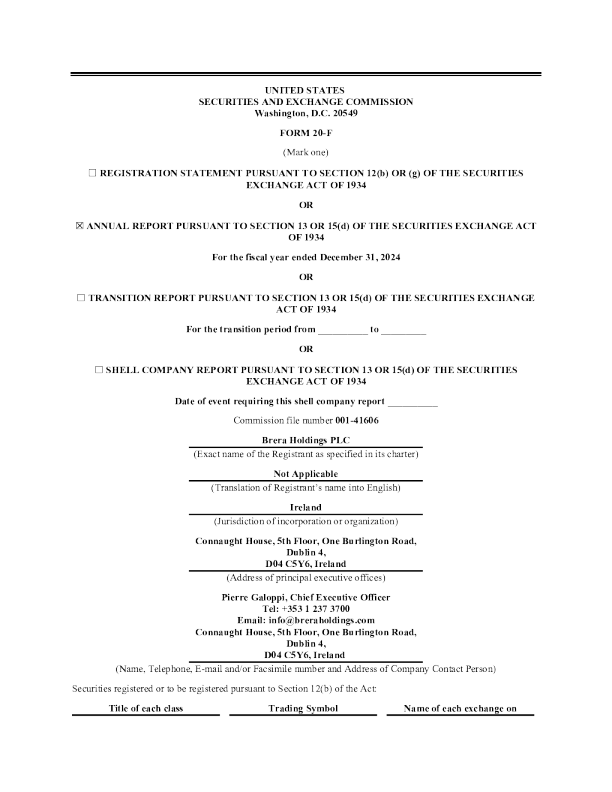 Brera Holdings PLC-B 2025年年度报告和过渡报告