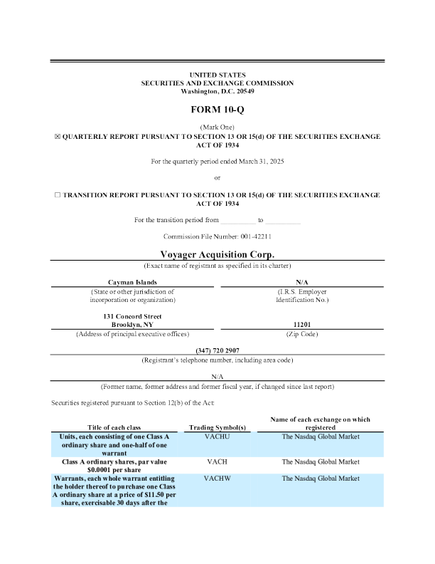 Voyager Acquisition Corp-A 2025年季度报告
