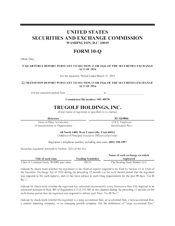 TruGolf Inc-A 2025年季度报告