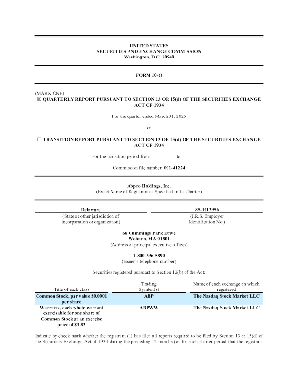 Abpro Holdings Inc 2025年季度报告