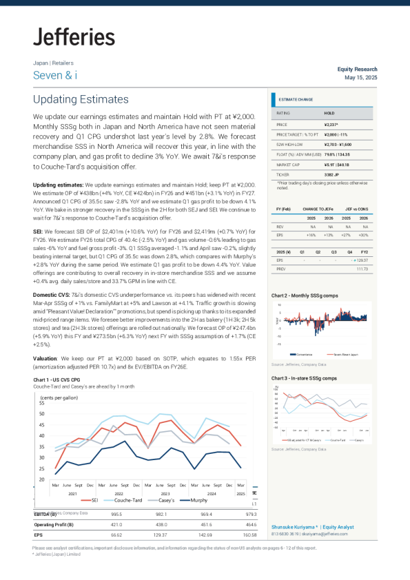 柒和伊控股公司（3382 JP）：更新预测