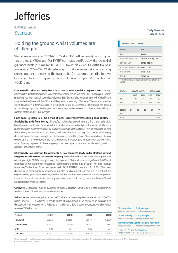 Syensqo（SYENS）：在交易量面临挑战时坚守阵地