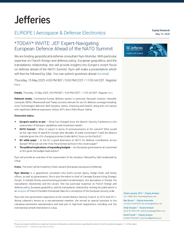 今日邀请北约峰会前杰富瑞专家解读欧洲防务