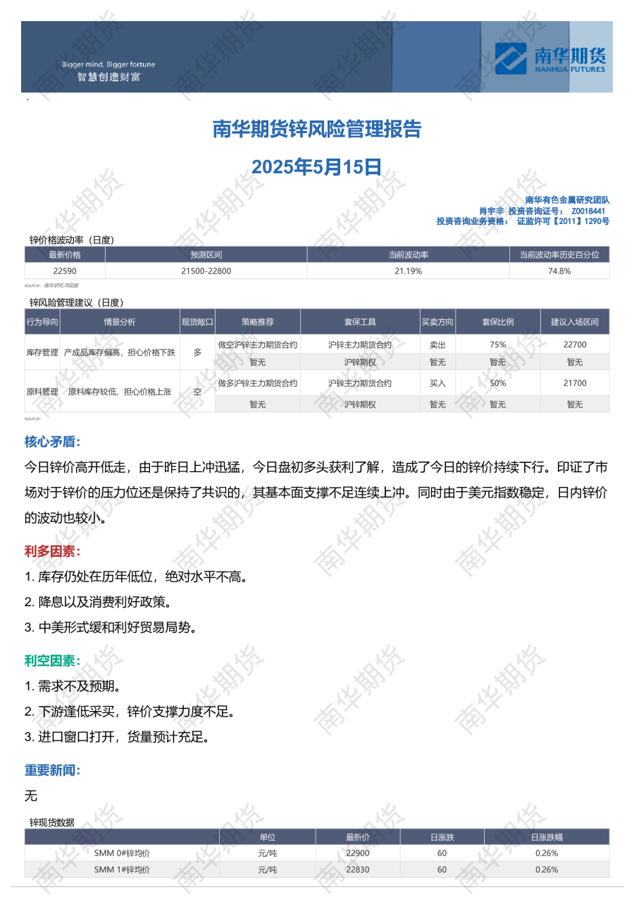 南华期货锌风险管理报告