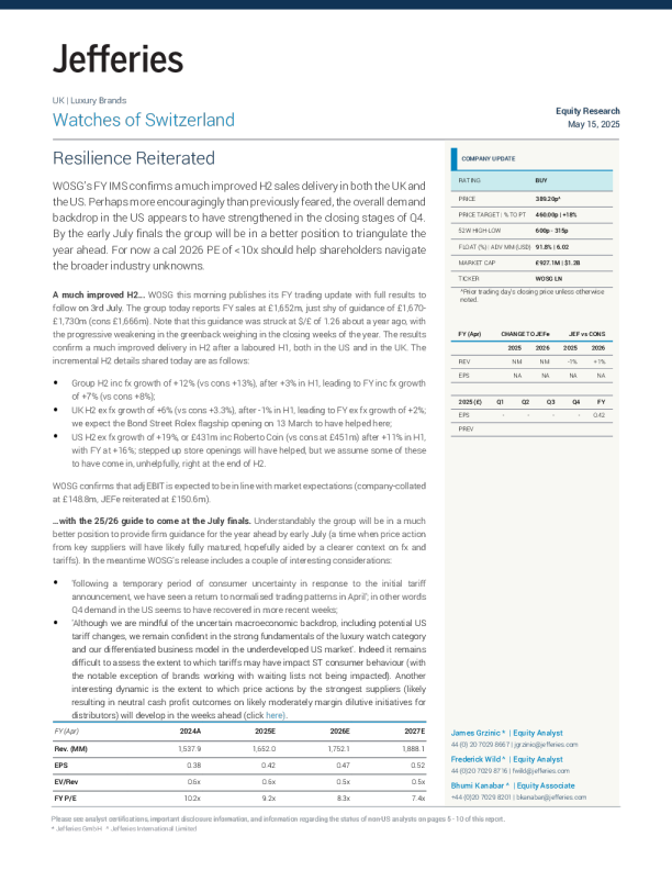 瑞士钟表公司（WOSG）：重申韧性