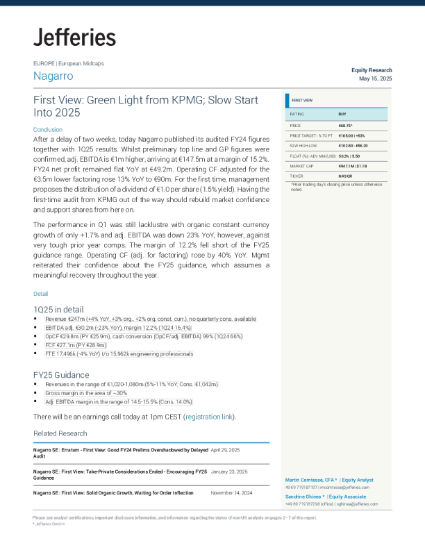 初步观点：毕马威的绿灯；2025年开局缓慢