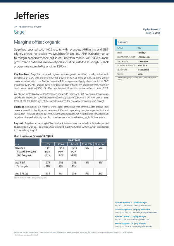 赛捷（SGE）：利润率抵消有机增长