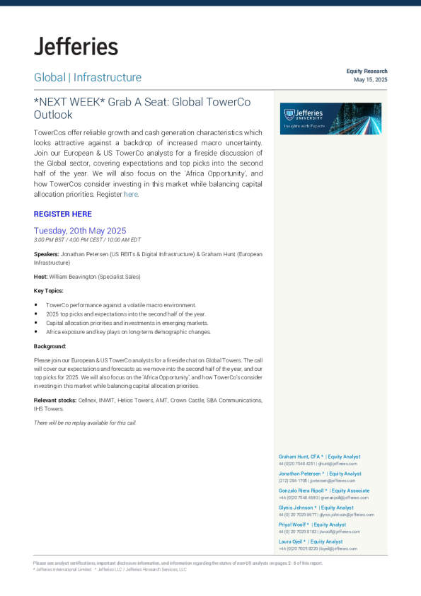 下周抢占席位全球通信塔公司展望