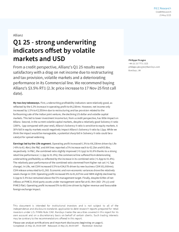 2025年第一季度-强劲的承保指标被波动的市场和美元所抵消