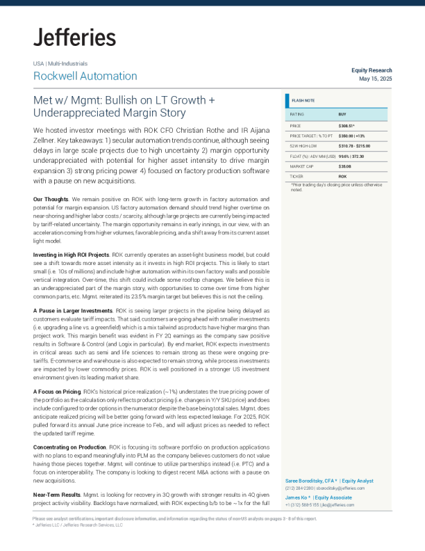 罗克韦尔自动化(ROK):与管理层会面看好长期增长+被低估的利润率故事