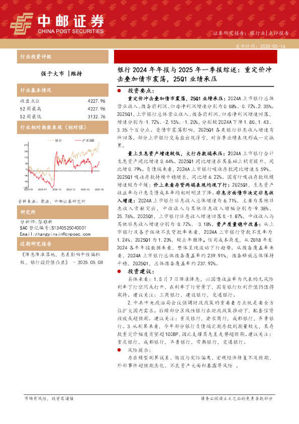 银行2024年年报与2025年一季报综述：重定价冲击叠加债市震荡，25Q1业绩承压