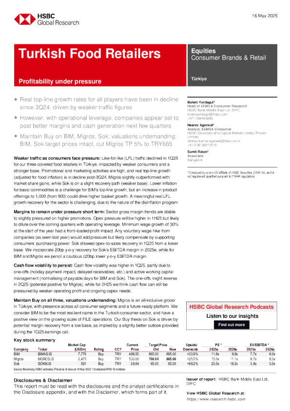 土耳其食品零售商：盈利能力面临压力