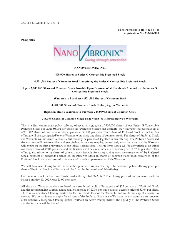 NanoVibronix Inc美股招股说明书(2025-05-16版)