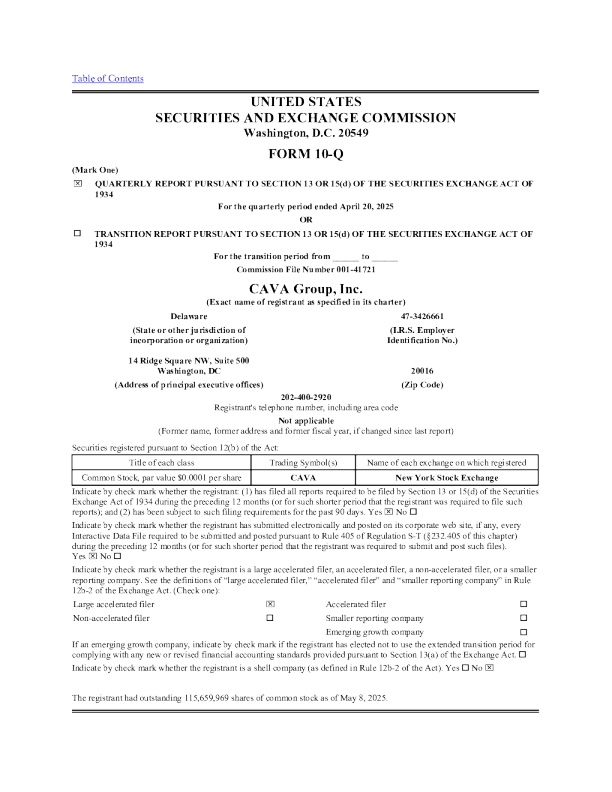 CAVA Group Inc 2025年季度报告