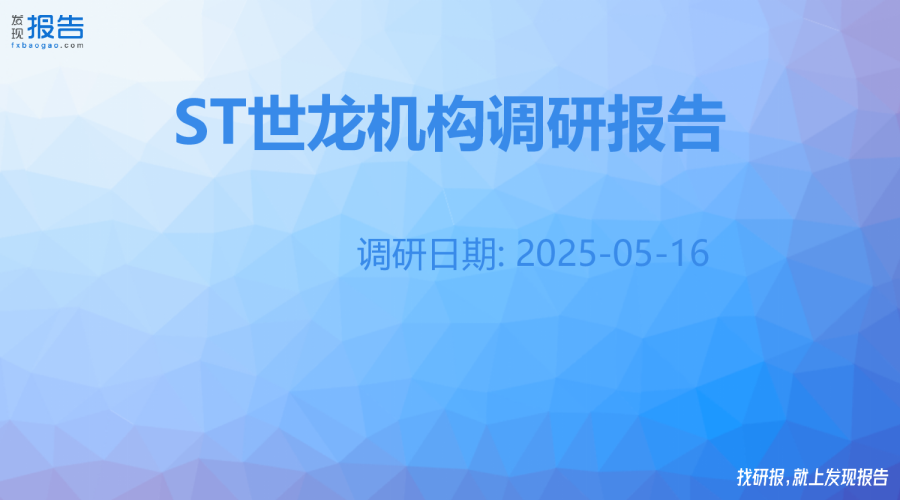 ST世龙机构调研纪要