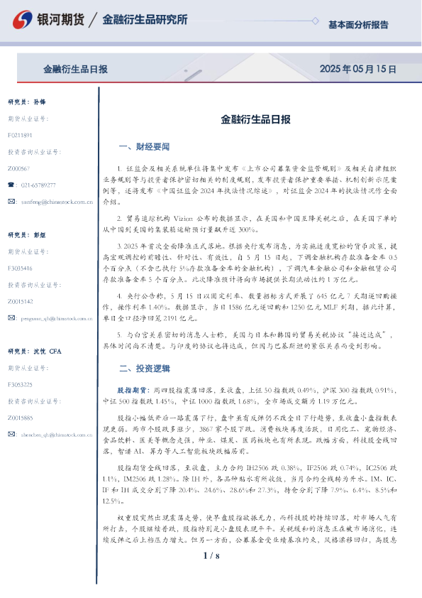 银河期货金融衍生品日报